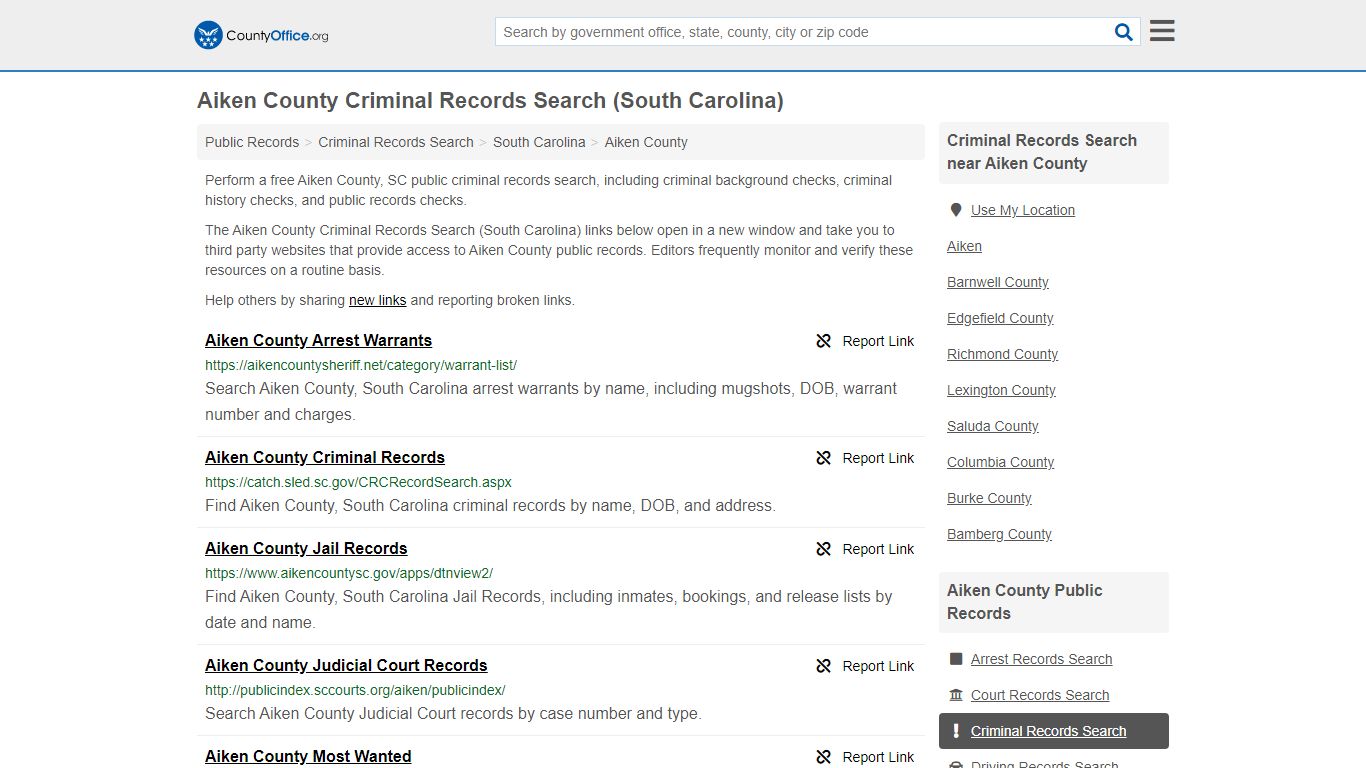 Criminal Records Search - Aiken County, SC (Arrests, Jails ...